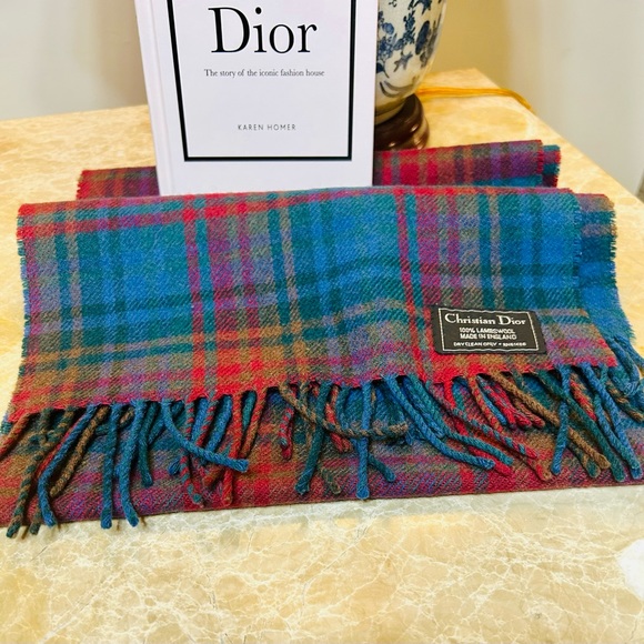 Dior Accessories - CHRISTIAN DIOR Blue & Red Plaid Lamb's Wool Scarf Unisex